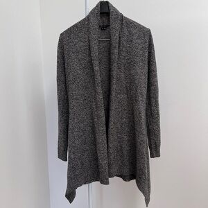 Theory wool blend open front cardigan sweater S black white mix marled timeless